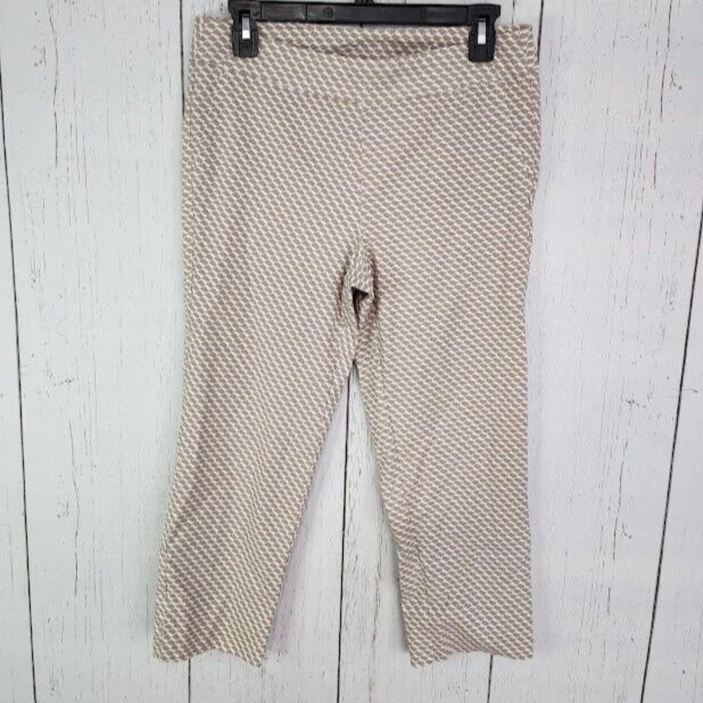 Adrienne Vittadini Pants Womens 8 Beige Pull On Straight Daimond Print Stretch